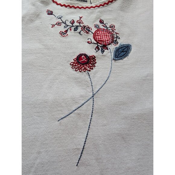 Vtg Capacity White Embroidered Floral Gingham Accent Casual Top 2x - Picture 5 of 7